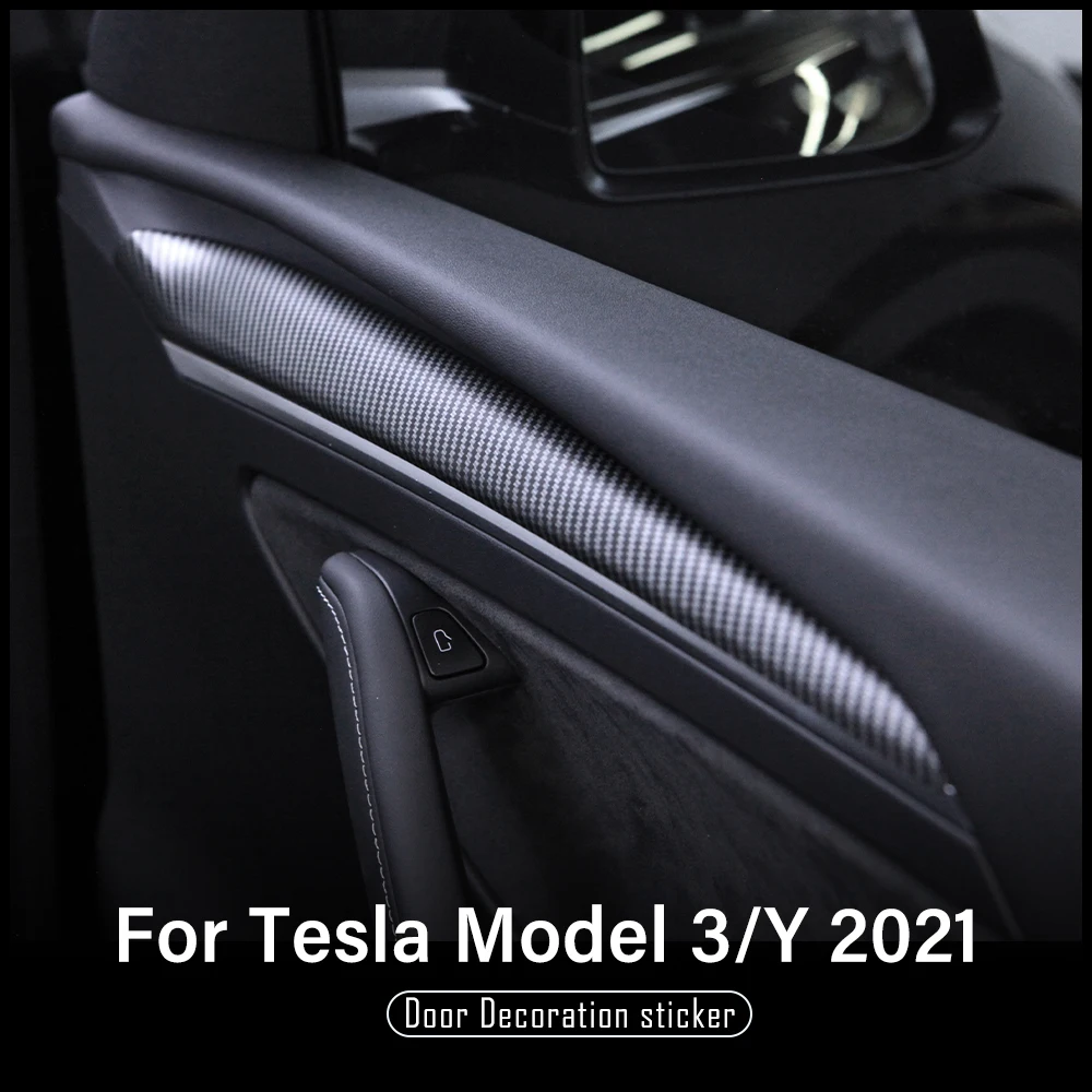 

pegatina decorativa para puerta de coche, modelo Tesla 3 2021, fibra de carbono mate, ABS Y Model3