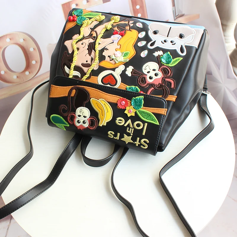 GINYEZI Women's Leather Patchwork embroidery Backpack School style travel bag brand design cartoon Taishan monkey
GINYEZI Women's Leather Patchwork embroidery Backpack School style travel bag brand design cartoon Taishan monkey
