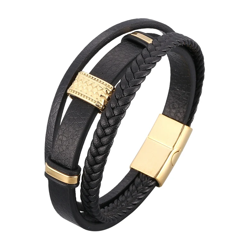 Luxury Jewelry for Men Trendy Multilayer Braided Rope Leather Bracelets Gold Stainless Steel Magnetic Clasp Male Bangles SP1050
Luxury Jewelry for Men Trendy Multilayer Braided Rope Leather Bracelets Gold Stainless Steel Magnetic Clasp Male Bangles SP1050