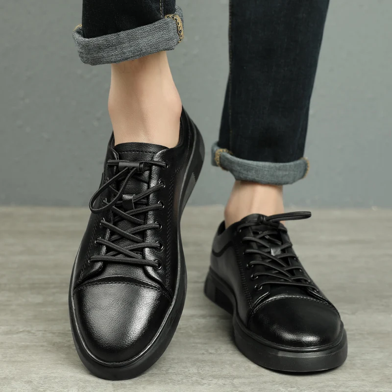 Original Mens Casual Footwear Black White Leather Sneakers For Men Elastic Band Youth Fashion Shoes Popular Man Lace Up Sneakers 
Original Mens Casual Footwear Black White Leather Sneakers For Men Elastic Band Youth Fashion Shoes Popular Man Lace Up Sneakers