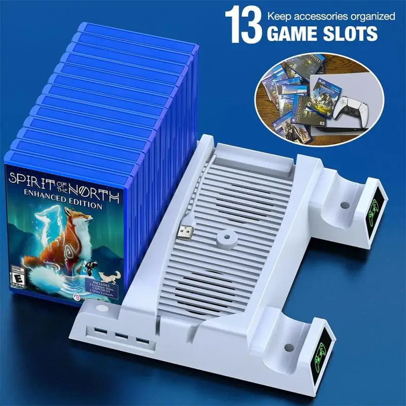 PS5 Cooling Vertical Stand 2 Controller Charger 2 Cooler Fan 13 Game Storage For Playstation 5 Digital Edition/Ultra HD Console
PS5 Cooling Vertical Stand 2 Controller Charger 2 Cooler Fan 13 Game Storage For Playstation 5 Digital Edition/Ultra HD Console