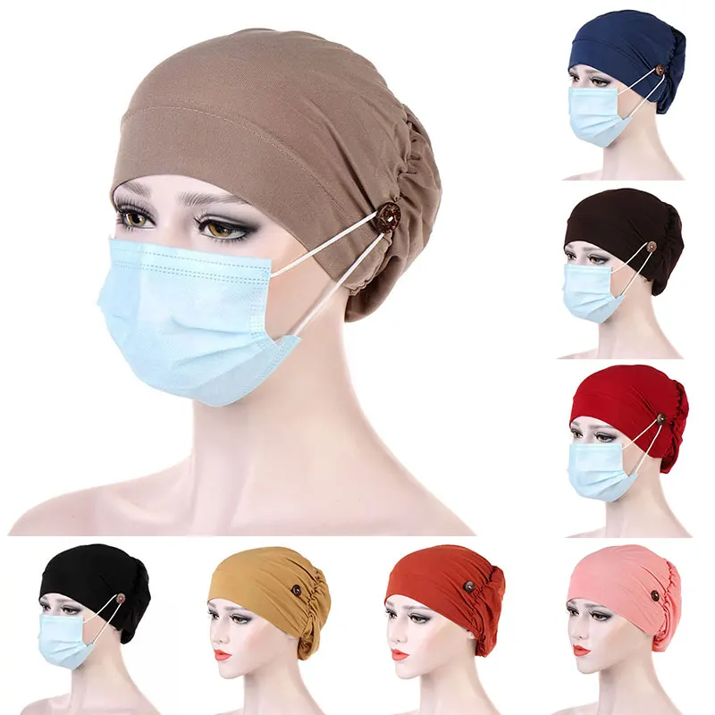 2020 Elastic Cotton Turban Hat Solid Color Warm Winter Headscarf Hat with Button Head Wrap Muslim Women Hijab India Caps 
2020 Elastic Cotton Turban Hat Solid Color Warm Winter Headscarf Hat with Button Head Wrap Muslim Women Hijab India Caps