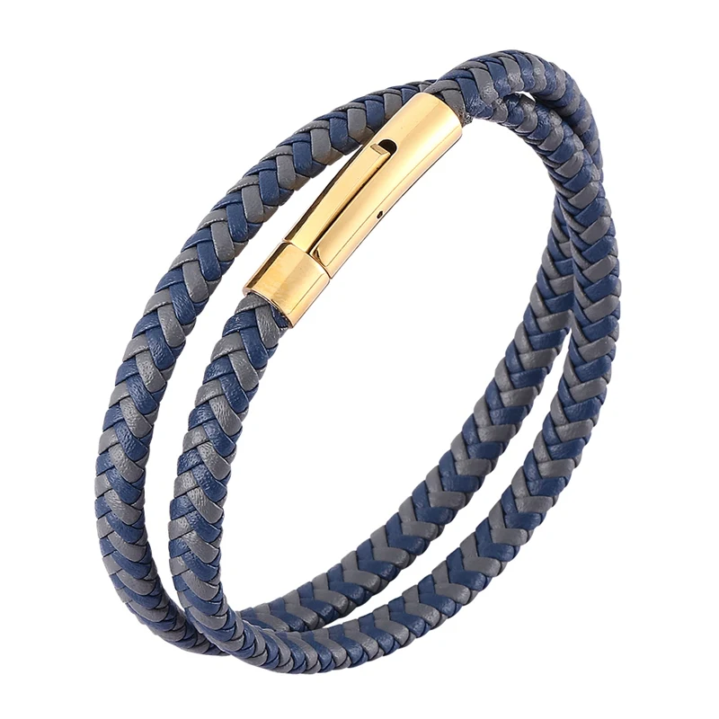 

Retro Men Women Jewelry Gray Blue Multilayer Braided Leather Bracelet Stainless Steel Buckle Fashion Leather Bangles Gift SP0493