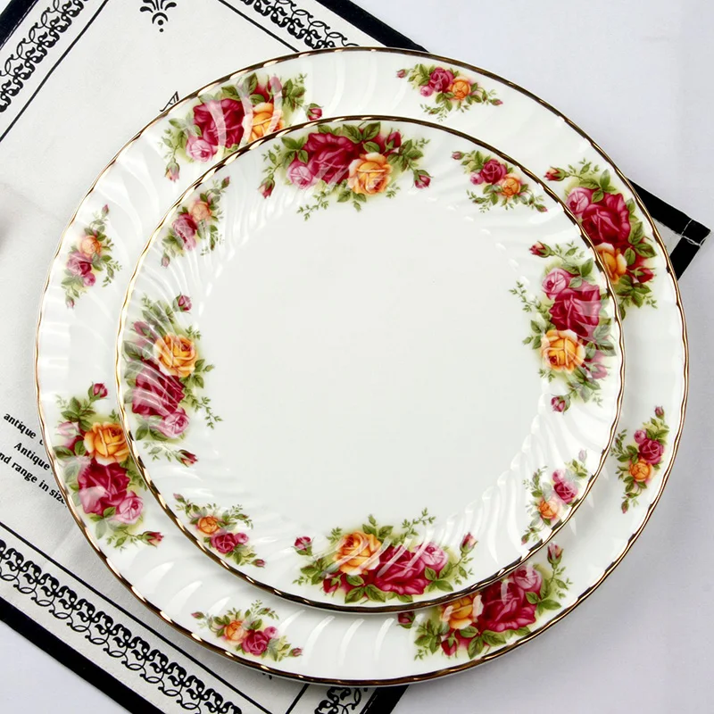 

Floral Ceramic Dishes And Plates Bone China Dinner Plate Nordic Round Banquet Tableware Home Hotel Restaurant Dessert Plate