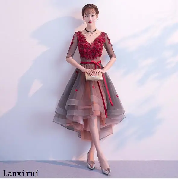 Lanxirui Flower Prom lace Dresses Burgundy Color V-Neck Elegant Pear Short Front Long Back High Low Party Dress
Lanxirui Flower Prom lace Dresses Burgundy Color V-Neck Elegant Pear Short Front Long Back High Low Party Dress