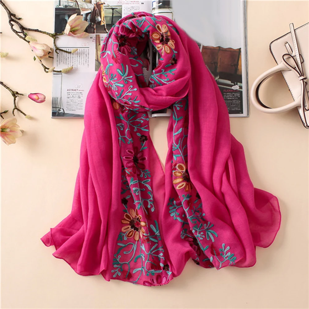 

Embroidered Flower Scarf Cotton Women Long Wrapped Bandana Scarves Girl Shawl Gifts Suitable for beach air conditioning room