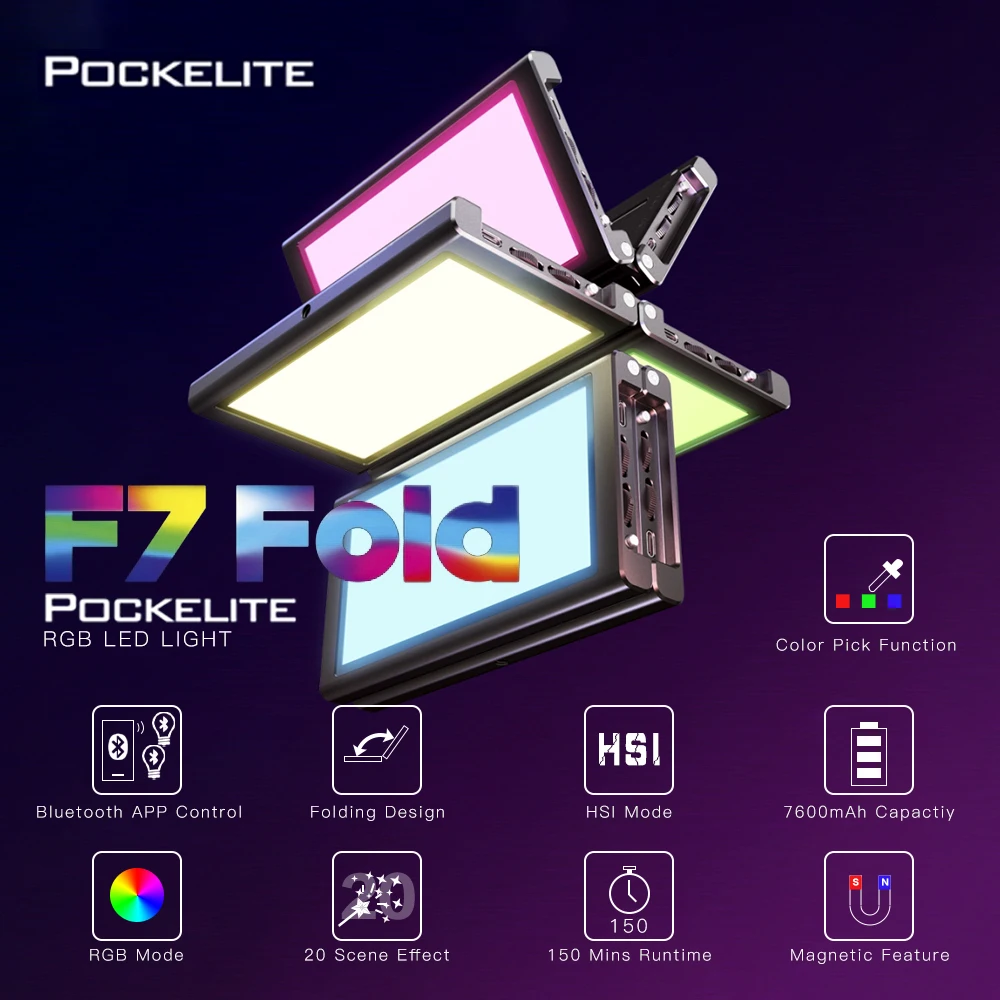 

Складной карманный светодиодный светильник Falcon Eyes 24 Вт F7 RGB с управлением через приложение Android и iOS, адсорбируемая заполняющая лампа для вид...