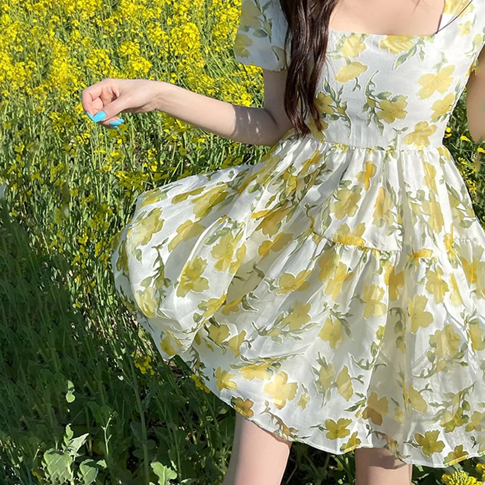 Women Short Sleeve Elegant Mini Dress Fairy Design Casual Vintage Floral Dress Female Party One Piece Dress Korean Summer New
Women Short Sleeve Elegant Mini Dress Fairy Design Casual Vintage Floral Dress Female Party One Piece Dress Korean Summer New