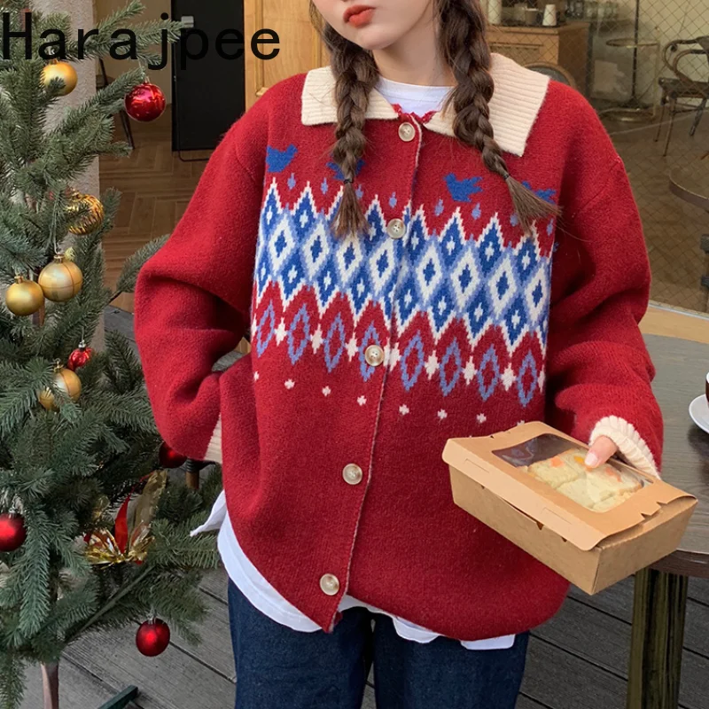 Женский вязаный кардиган Harajpee в стиле ретро, жаккардовый однобортный Кардиган с отложным воротником в японском стиле, Рождественский, крас...
Женский вязаный кардиган Harajpee в стиле ретро, жаккардовый однобортный Кардиган с отложным воротником в японском стиле, Рождественский, крас...