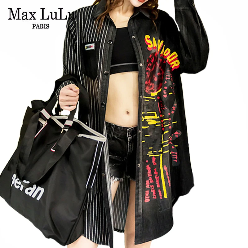 Max LuLu Autumn 2021 Loose Print Street Fashion Shirt Women Striped Denim Blouses Female Black Punk Tops New Hiphop Streetwear
Max LuLu Autumn 2021 Loose Print Street Fashion Shirt Women Striped Denim Blouses Female Black Punk Tops New Hiphop Streetwear