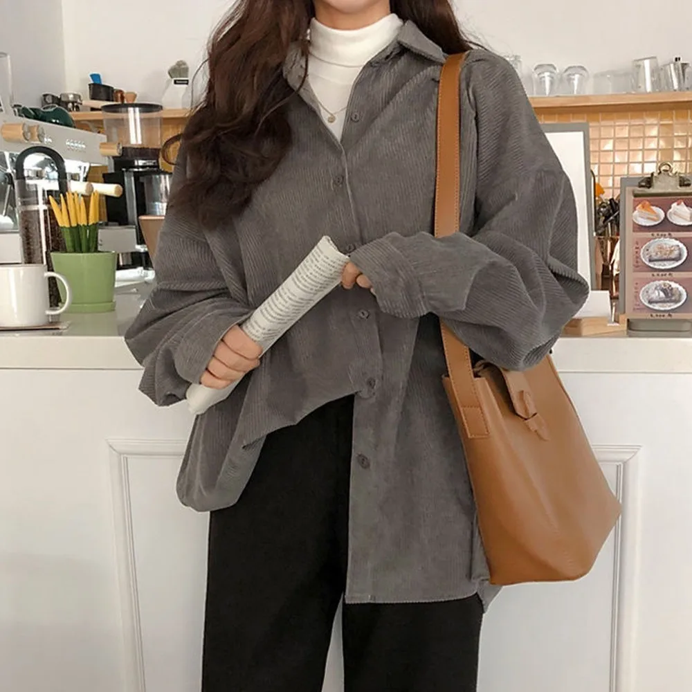 Women's Shirt Solid Corduroy Vintage Oversized Blouses Turn-Down Collar Button Up Casual Long Sleeve Loose Tops 2021 Autumn
Women's Shirt Solid Corduroy Vintage Oversized Blouses Turn-Down Collar Button Up Casual Long Sleeve Loose Tops 2021 Autumn