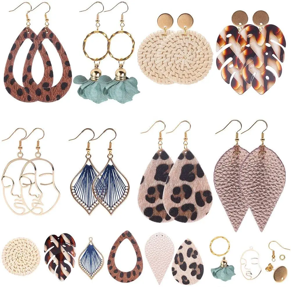 DIY 8 Pairs 8 Styles Faux Fur Leopard Leather Dangle Earring Kit Flower Resin Cloth Face Drop Earring Jewelry Making Supplies
DIY 8 Pairs 8 Styles Faux Fur Leopard Leather Dangle Earring Kit Flower Resin Cloth Face Drop Earring Jewelry Making Supplies