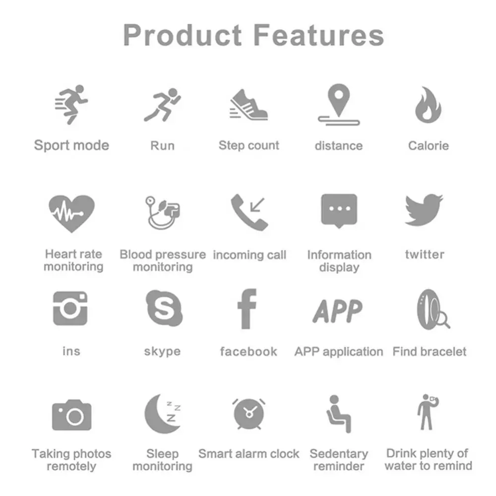 Bluetooth Heart RateMultifunctional Monitor Fitness Tracker Pedometer WaterproofSports Smart Bracelet
Bluetooth Heart RateMultifunctional Monitor Fitness Tracker Pedometer WaterproofSports Smart Bracelet