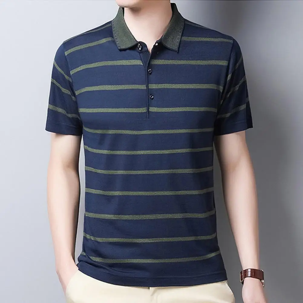 Men Shirt Short Sleeve Lapel Striped Pattern Polyester Fiber Button Blouse for Daily Wear
Men Shirt Short Sleeve Lapel Striped Pattern Polyester Fiber Button Blouse for Daily Wear
