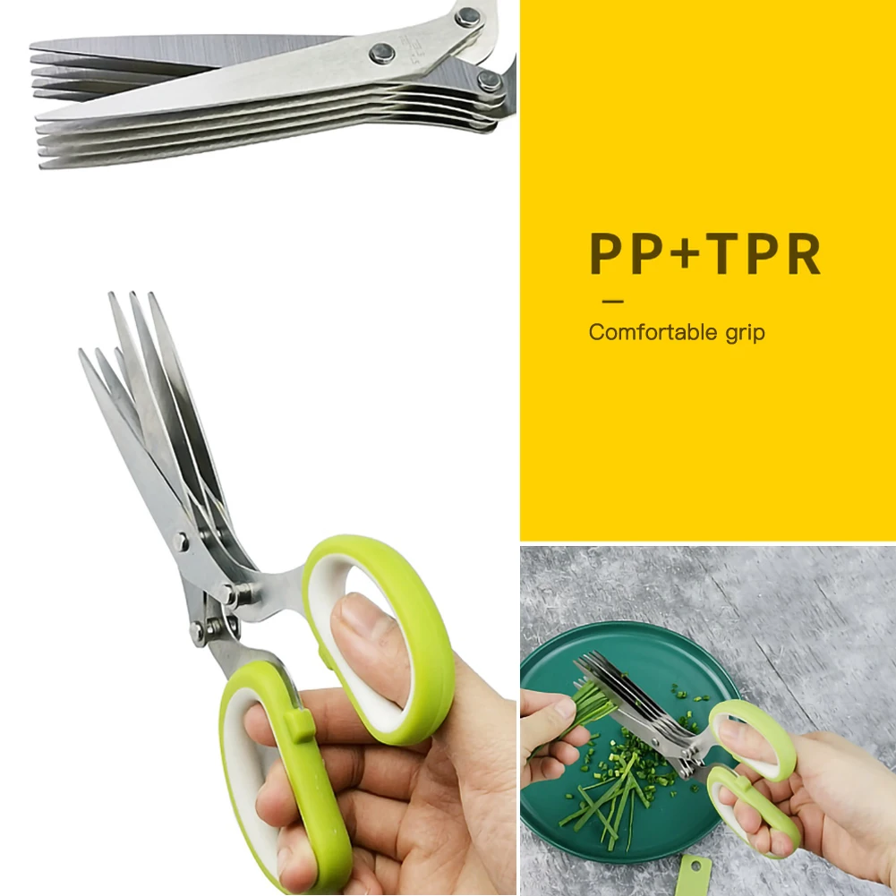 Multifunctional 5 Layers Stainless Steel Knives Scissors KItchen Scissors Scallion Cutter Herb Laver Spices Cook Kitchen Tools
Multifunctional 5 Layers Stainless Steel Knives Scissors KItchen Scissors Scallion Cutter Herb Laver Spices Cook Kitchen Tools