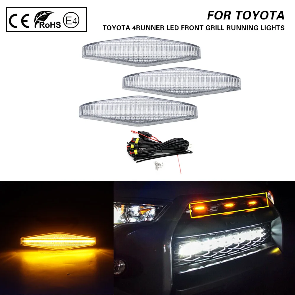 3Pcs LED Front Grill Running Lights Clear lens For 2014 2015 2016 2017 2018 2019 Toyota 4Runner TRD Pro Amber Light
3Pcs LED Front Grill Running Lights Clear lens For 2014 2015 2016 2017 2018 2019 Toyota 4Runner TRD Pro Amber Light