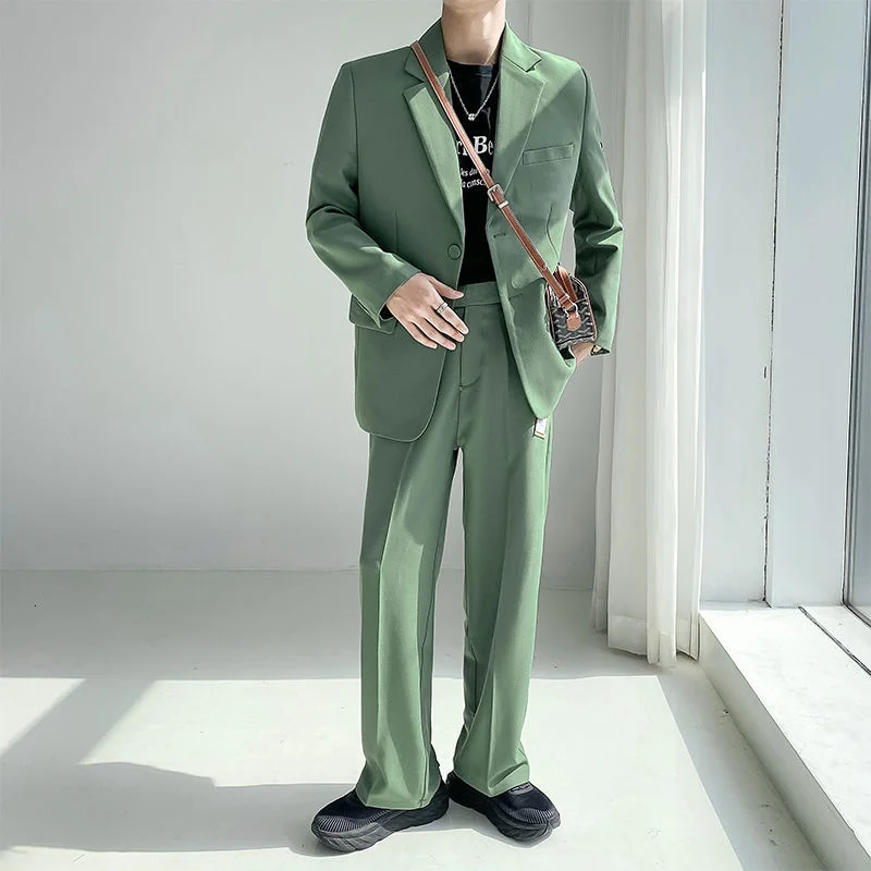 2022 Autumn Men's Korean Trend Suit Set Personalized Green Label Design Single Breasted Blazer + Suit Pant Casual Two-piece Set 
2022 Autumn Men's Korean Trend Suit Set Personalized Green Label Design Single Breasted Blazer + Suit Pant Casual Two-piece Set