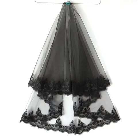 Однослойная женская черная свадебная фата аппликации кружевная отделка косплей костюм на Хэллоуин прозрачные аксессуары для волос