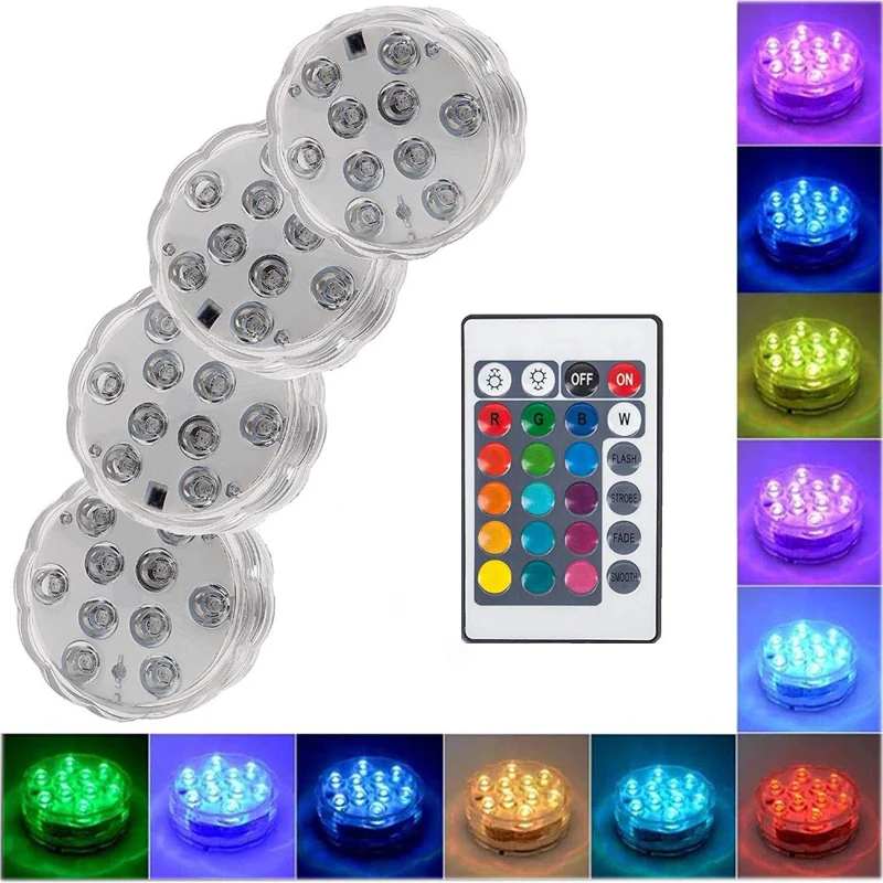 10 LED Remote Control RGB Submersible Lights Underwater Lamp Outdoor Party Garden Swimming Pool Decoration Underwater Light 
10 LED Remote Control RGB Submersible Lights Underwater Lamp Outdoor Party Garden Swimming Pool Decoration Underwater Light