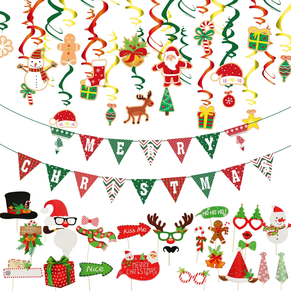 Christmas Party Decoration 59Pcs/Set Photo Booth Props Merry Christmas Banner Santa Hanging Swirls New Year Xmas Party Supplies
Christmas Party Decoration 59Pcs/Set Photo Booth Props Merry Christmas Banner Santa Hanging Swirls New Year Xmas Party Supplies