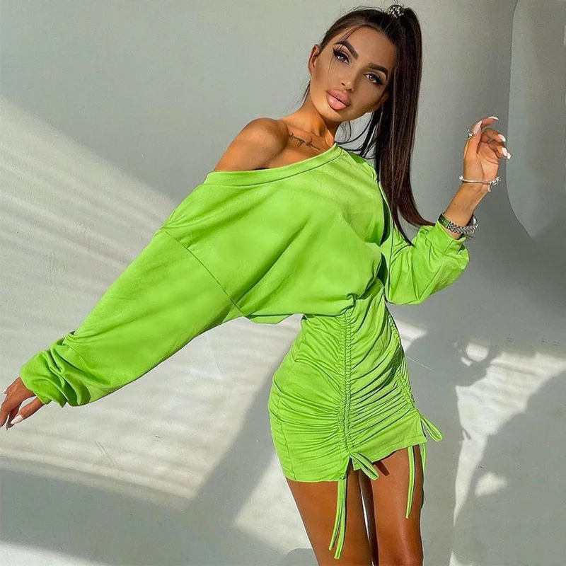 2021 Autumn Solid Long Sleeves Women's Dress Sexy One Shoulder Shirring Draped Bandage Mini Dresses Fashion Cub Streetwear
2021 Autumn Solid Long Sleeves Women's Dress Sexy One Shoulder Shirring Draped Bandage Mini Dresses Fashion Cub Streetwear