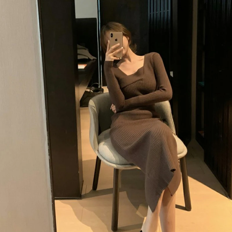 Women'S Clothing Dress 2021 New Autumn Winter Korean Style Knitted Dress Elegant Long Sleeve Solid Color Slim Casual Long Dress
Women'S Clothing Dress 2021 New Autumn Winter Korean Style Knitted Dress Elegant Long Sleeve Solid Color Slim Casual Long Dress