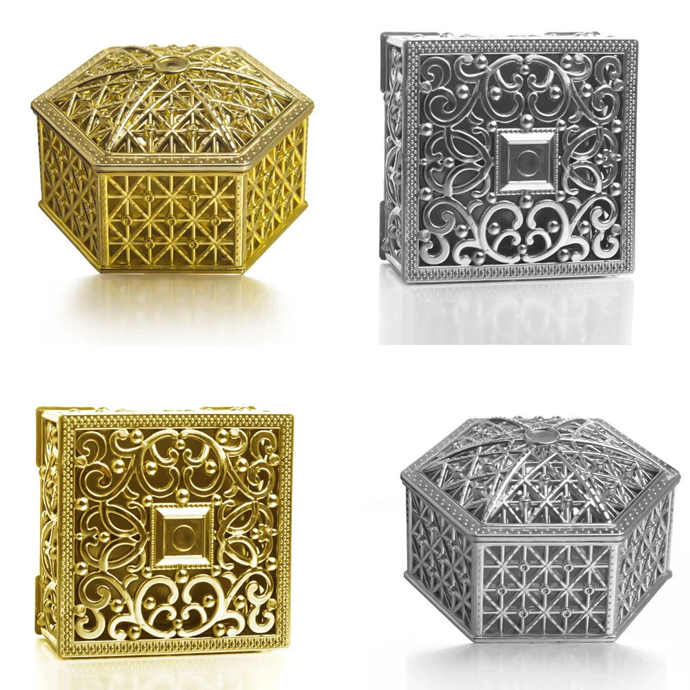 1Pcs Mini Plastic Hollow Gold Silver Foil Cake Candy Box EID Mubarak Marriage Baby Shower Decor Box Party Gift Event Supplies
1Pcs Mini Plastic Hollow Gold Silver Foil Cake Candy Box EID Mubarak Marriage Baby Shower Decor Box Party Gift Event Supplies