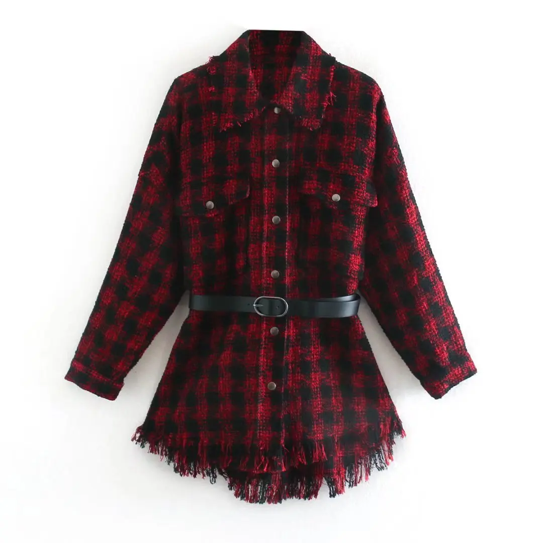Women Autumn Red Plaid Blouse Design Casual Fashion Jacket Female Turn Down Collar Belt Single Breasted Tassels Hem Top Casaco
Women Autumn Red Plaid Blouse Design Casual Fashion Jacket Female Turn Down Collar Belt Single Breasted Tassels Hem Top Casaco