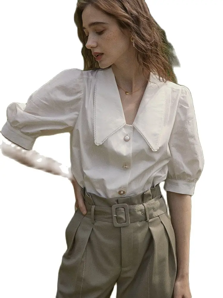 Women's Blouses And Shirts Cpaia Big White Collar Female Summer Design Feeling Small Bubbles Short Sleeve Blouse
Women's Blouses And Shirts Cpaia Big White Collar Female Summer Design Feeling Small Bubbles Short Sleeve Blouse
