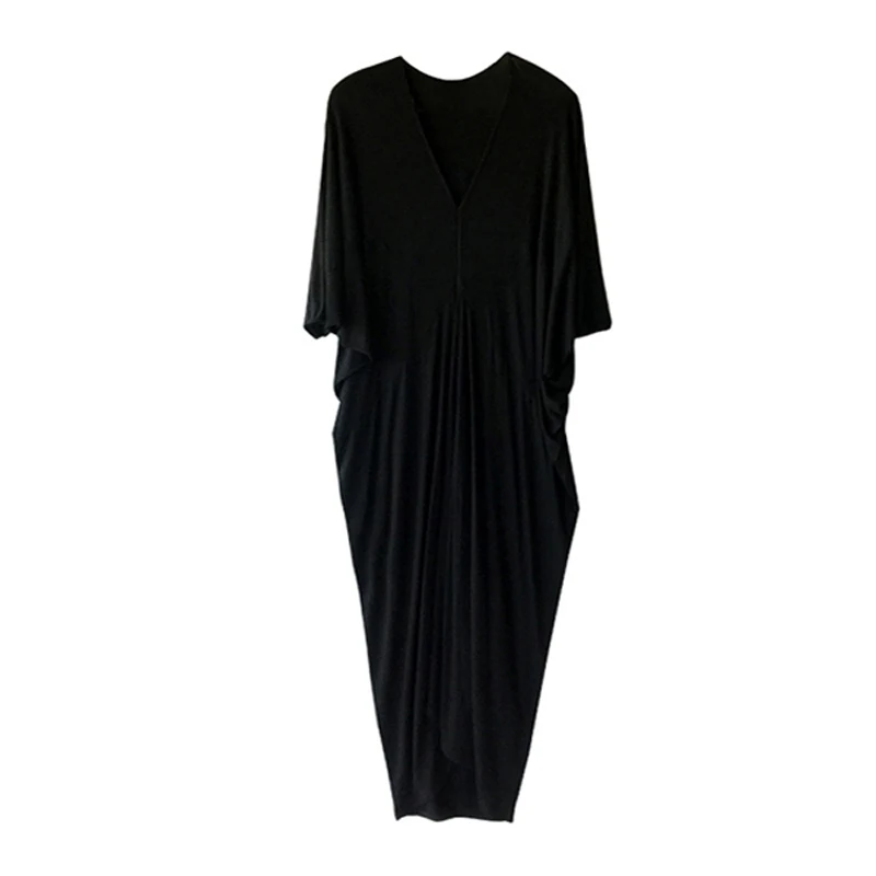 PERHAPS U Black Solid Half Sleeve V Neck Pleat Loose Midi Long Dress Summer High Street D1330
PERHAPS U Black Solid Half Sleeve V Neck Pleat Loose Midi Long Dress Summer High Street D1330