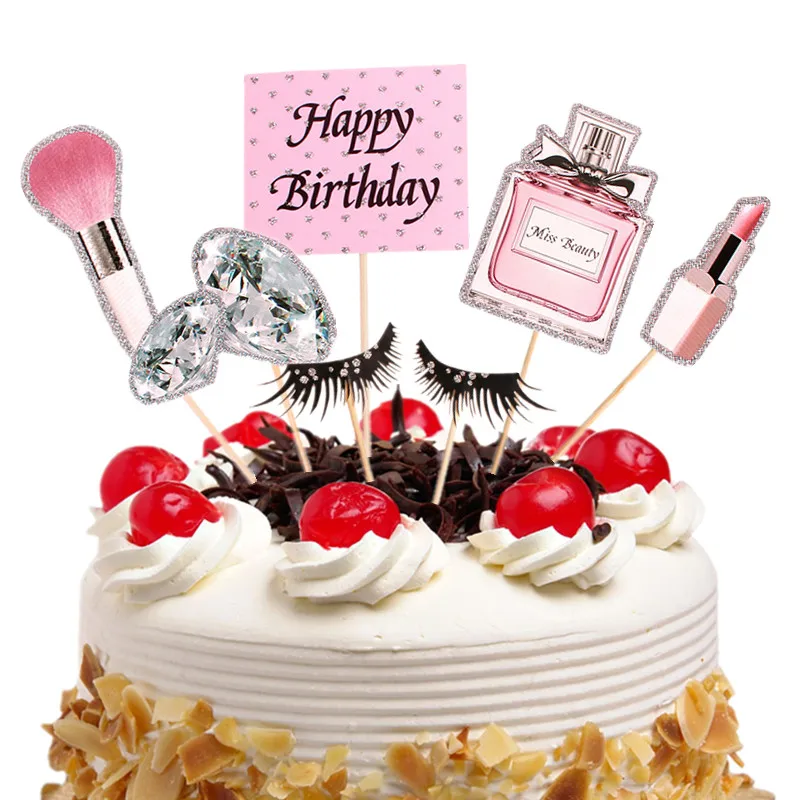 Perfume Lipstick Makeup brush Cake Toppers DIY Cupcake Topper Women Cake Flags Kids Girl Happy Birthday Bride Party Baking Decor 
Perfume Lipstick Makeup brush Cake Toppers DIY Cupcake Topper Women Cake Flags Kids Girl Happy Birthday Bride Party Baking Decor