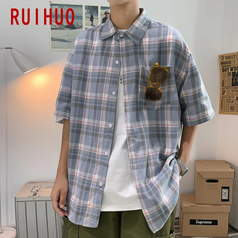 RUIHUO Plaid Casual Shirts For Men Clothing Short Sleeve Plaid Shirt For Men Fasion M-2XL 2021 New Arrivals
RUIHUO Plaid Casual Shirts For Men Clothing Short Sleeve Plaid Shirt For Men Fasion M-2XL 2021 New Arrivals
