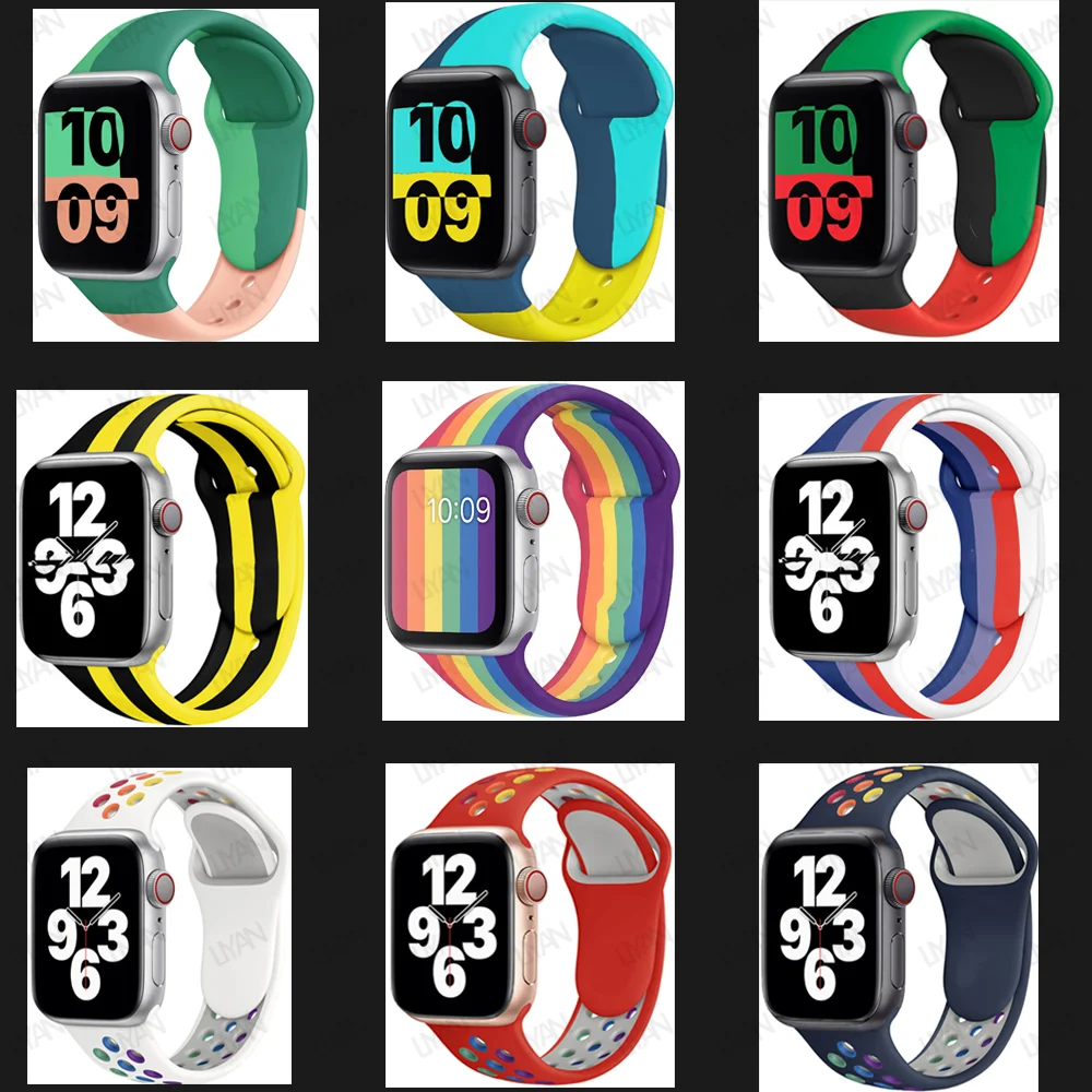 Ремешок силиконовый для Apple Watch Band 40 мм 44 2021 цветов iWatch 3/4/5/6/SE watch band 42 38 | Наручные