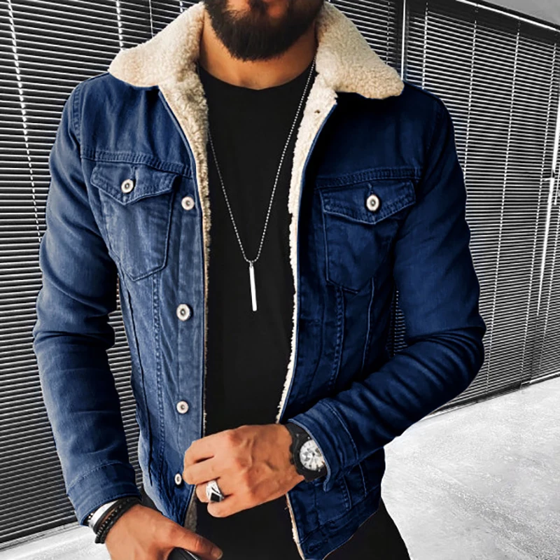 Lamb Hair Thickened Slim Long Sleeve Single Breasted Jacket Autumn Fashion Solid Men Denim Coats Men Casual Turn-down Streetwear
Lamb Hair Thickened Slim Long Sleeve Single Breasted Jacket Autumn Fashion Solid Men Denim Coats Men Casual Turn-down Streetwear