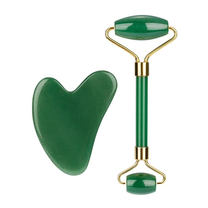 Green Aventurine Jade Eye Mask Massager Jade Roller Guasha Board Set Natural Stone Scraper Face Lift Roller Facial Massage Tools 
Green Aventurine Jade Eye Mask Massager Jade Roller Guasha Board Set Natural Stone Scraper Face Lift Roller Facial Massage Tools