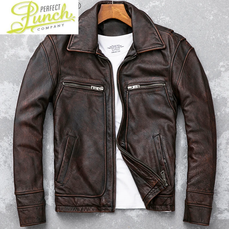 

Куртка мужская из натуральной коровьей кожи, мотоциклетная одежда в стиле ретро, красно-коричневая, 6XL, LXR320