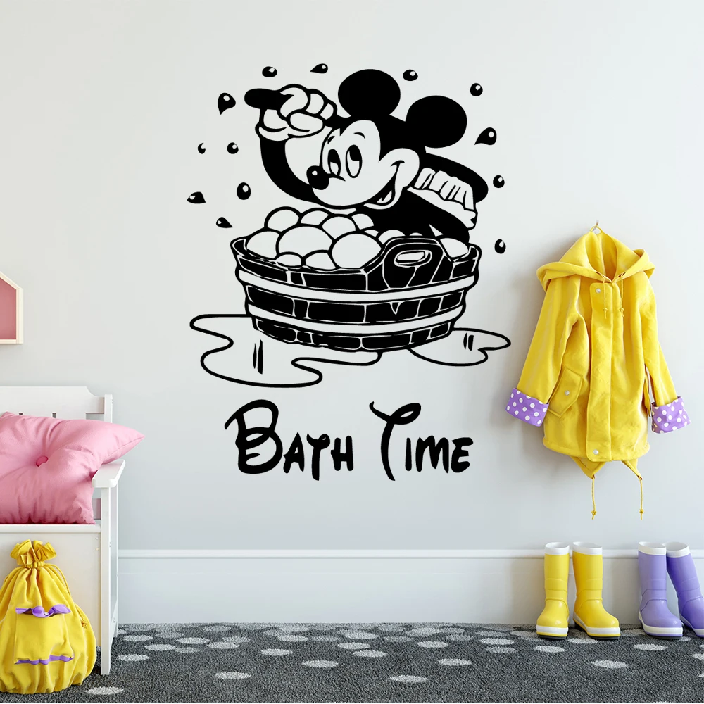Disney Mickey Mouse Bath Time Wall Stickers for kids bathroom accessories Home Decorative Vinyl Kids Room Decoration | Дом и сад