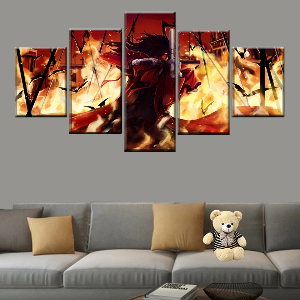 Холщовый плакат из 5 предметов Alucard Dark Anime Hellsing модульная Настенная картина HD