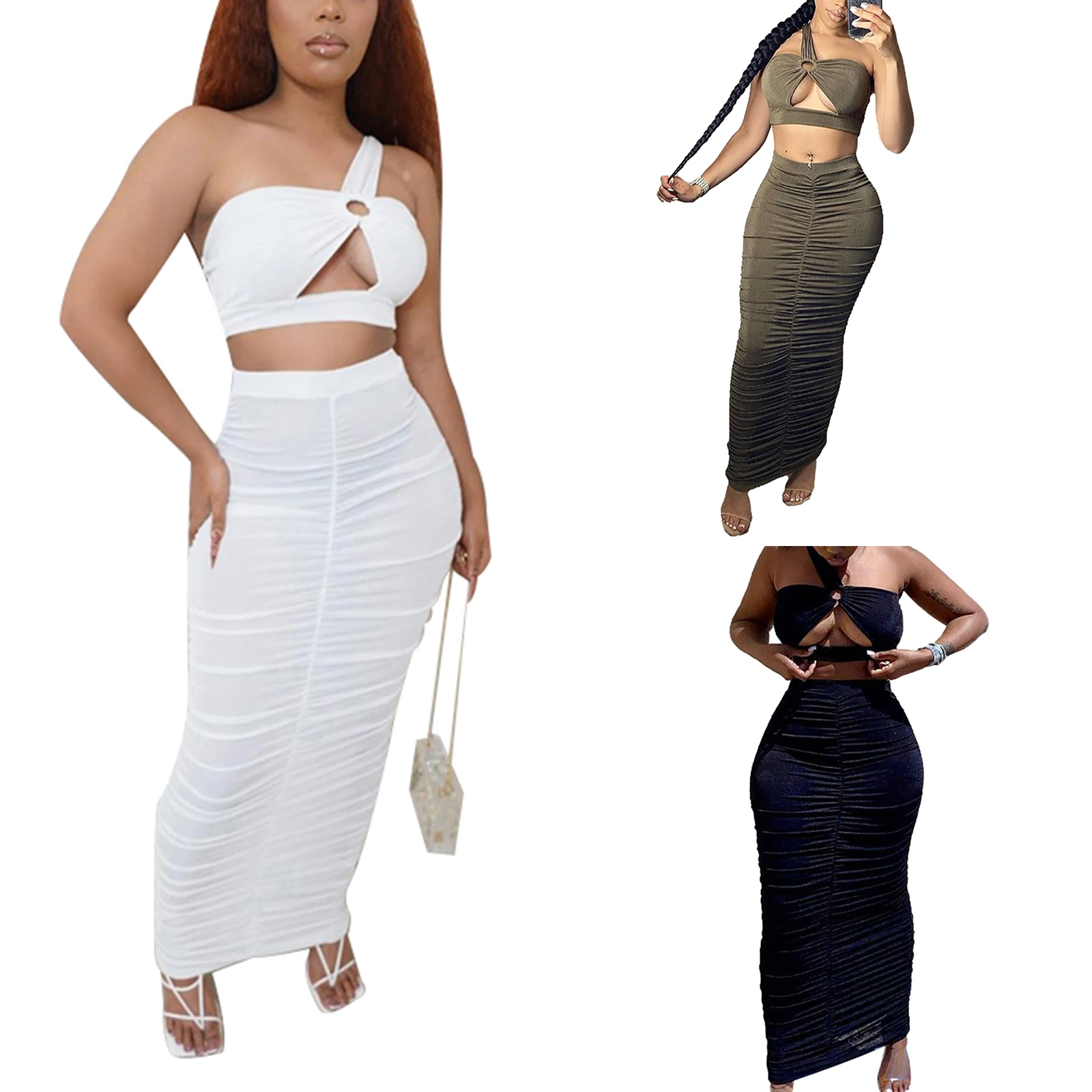 2021 newest Women Sexy Two-piece Clothes Set Solid Color Round Collar Vest and Long Slit Skirt for Summer Olive/ White/ Black
2021 newest Women Sexy Two-piece Clothes Set Solid Color Round Collar Vest and Long Slit Skirt for Summer Olive/ White/ Black