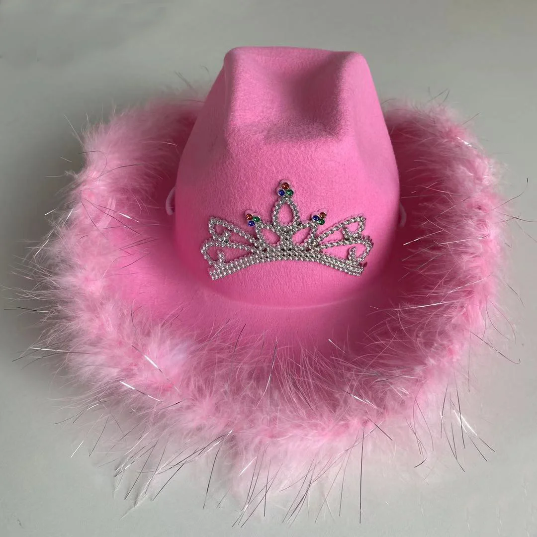 Pink Tiara Western Style Cowgirl Hats For Women Girl Rolled Fedora Caps Feather Edge Beach Cowboy Hat Sequin Western Party Cap
Pink Tiara Western Style Cowgirl Hats For Women Girl Rolled Fedora Caps Feather Edge Beach Cowboy Hat Sequin Western Party Cap