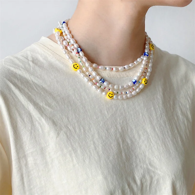 White Freshwater Pearl Smiley Necklace for Women Bohemian Colorful Beads Chain Short Choker Necklaces Jewelry Summer
White Freshwater Pearl Smiley Necklace for Women Bohemian Colorful Beads Chain Short Choker Necklaces Jewelry Summer