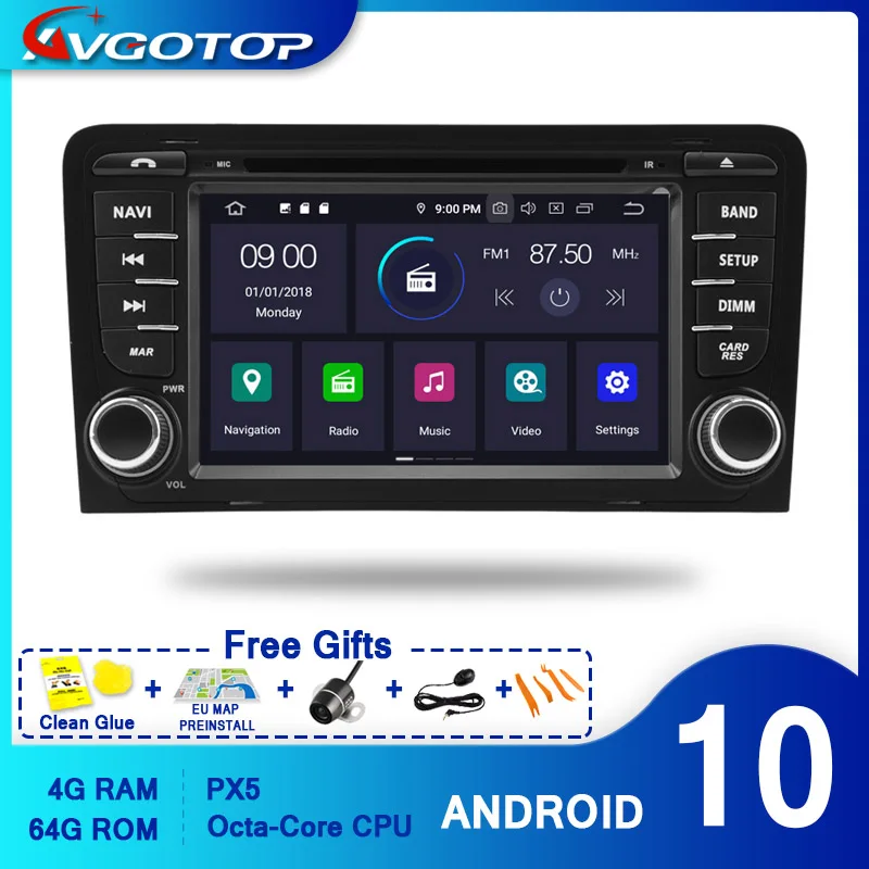 AVGOTOP Android 9 0 4 Гб + 64 ГБ Автомобильный dvd плеер для AUDI A3/S3/RS3 (2003 2012) IPS HD экран