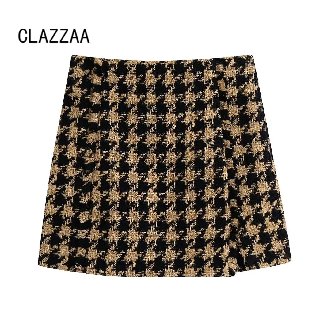 Clazzaa Women Fashion Flared Mini Skirt High-waist Front Slit Invisible Side Zip Casual Chic Lady Plaid Short Skirt Female
Clazzaa Women Fashion Flared Mini Skirt High-waist Front Slit Invisible Side Zip Casual Chic Lady Plaid Short Skirt Female