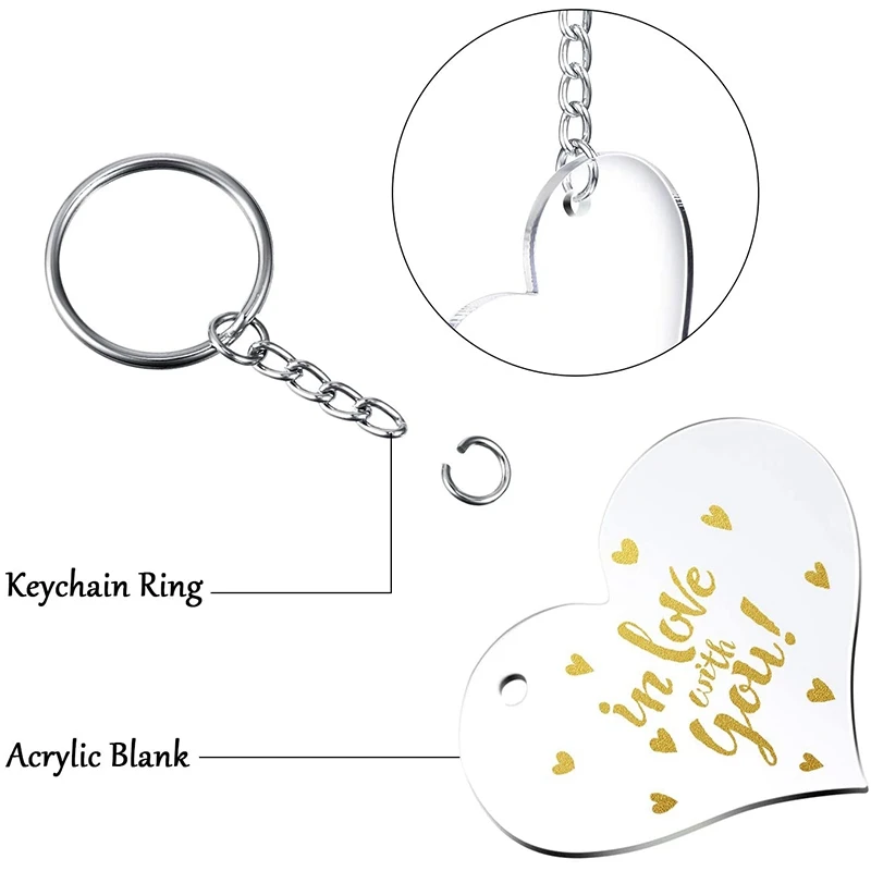 30 Blanks Clear Acrylic Heart Shape Plain and Pieces Key Chain Metal Rings for DIY Projects Crafts | Украшения и аксессуары