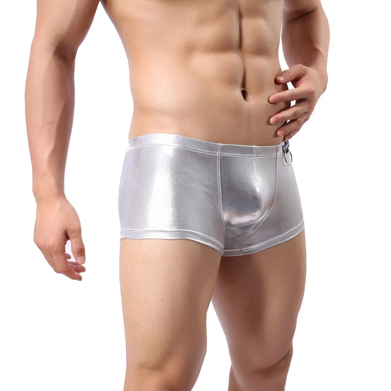 

Sexy Mens Boxer Shorts Hoop Pants Underwear Trunks Shining Spandex Underpants Faux Leather Short Men's Panties boxers Underwear