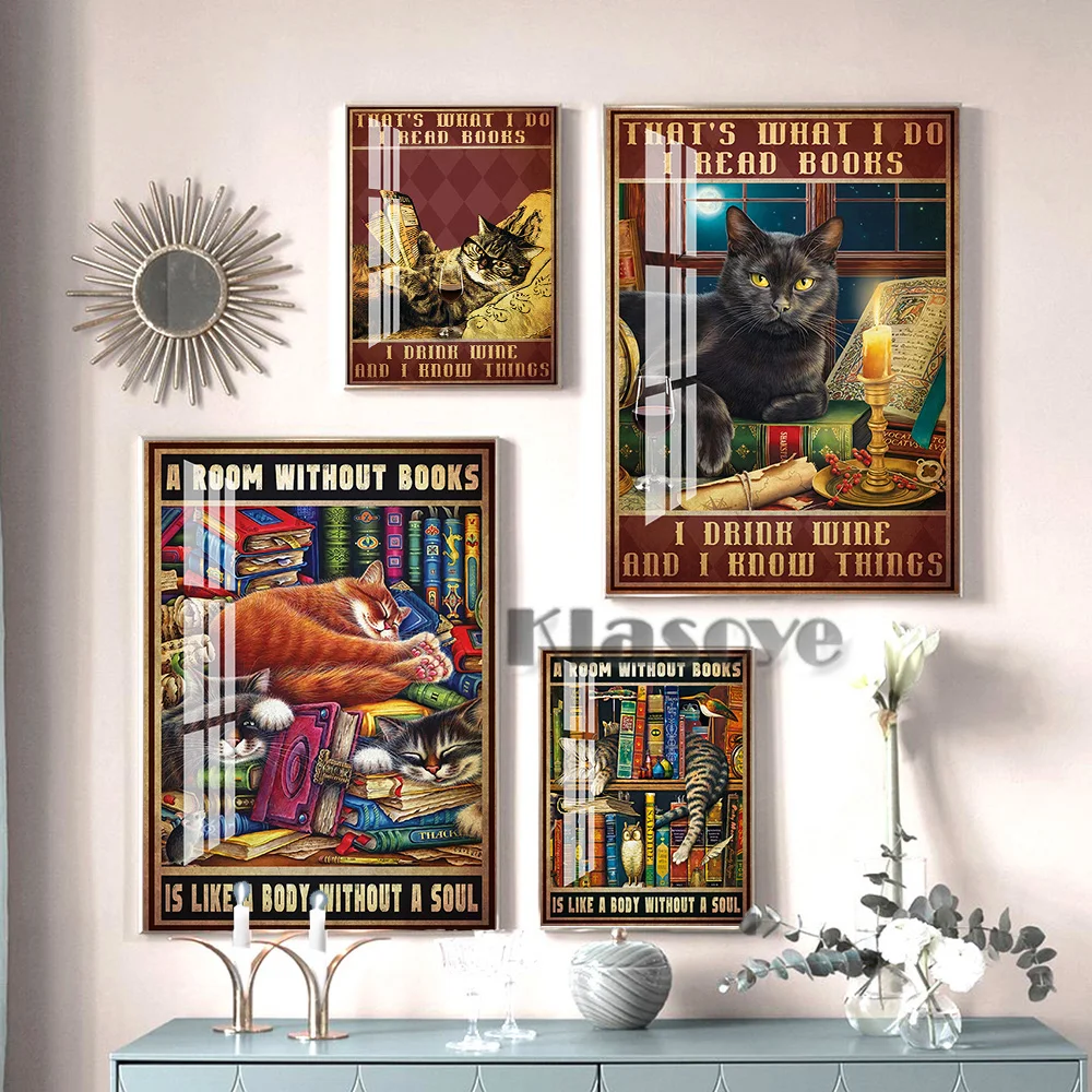 Cat Poster Read Books Kitty Art Prints Retro Canvas Painting Modern Home Decor Library Wall Stickers Bedroom Decorate Picture
Cat Poster Read Books Kitty Art Prints Retro Canvas Painting Modern Home Decor Library Wall Stickers Bedroom Decorate Picture