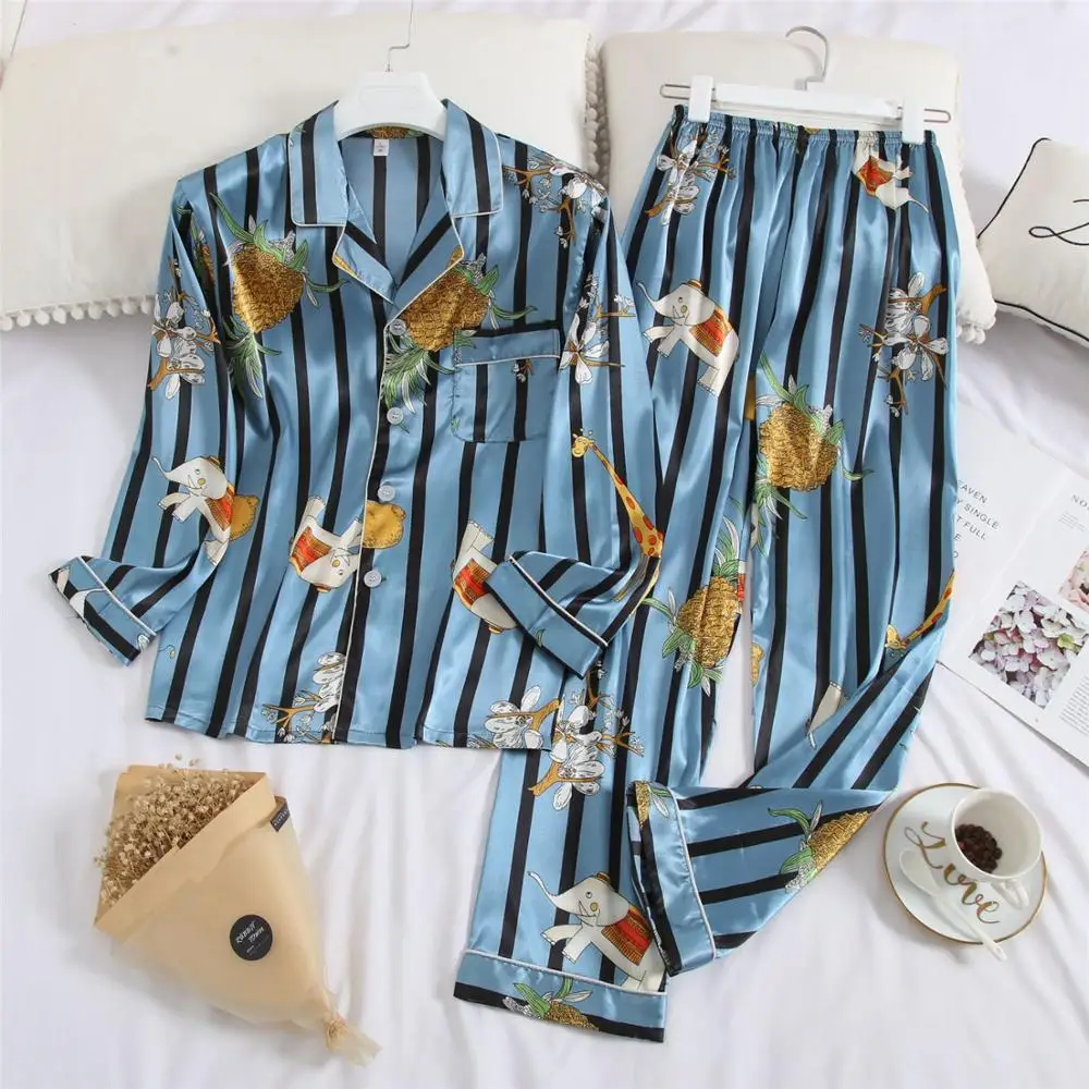 FZSLCYIYI Couple Spring Pajama Set Long Sleeve Plus Size 3XL Pajamas Sets Silk Satin Pijama Sleepwear Pyjamas Nightwear homewear | Мужская