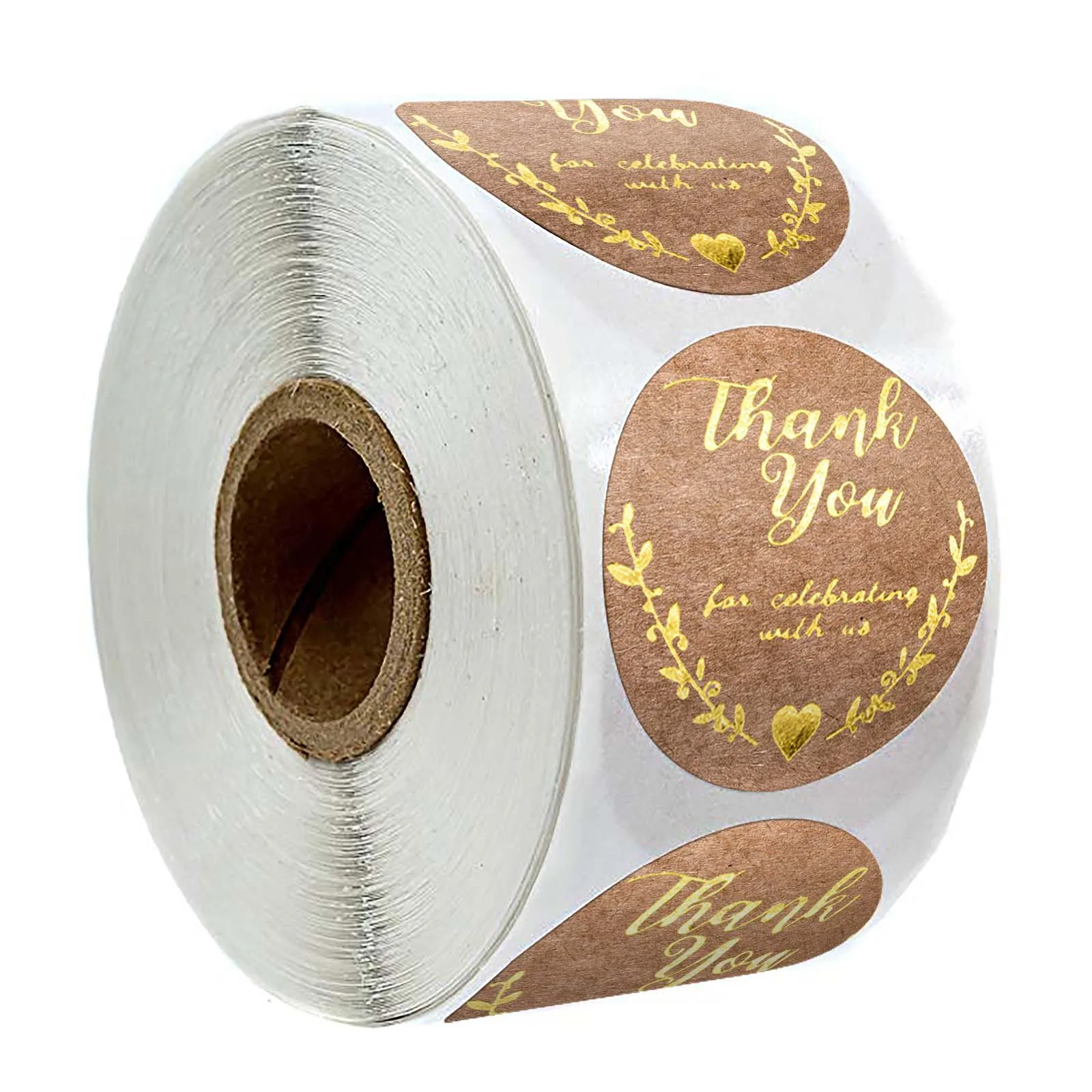 

500Pcs Round Kraft paper Gold Foil 'Thank you for Celebrating with Us' Sticker Seal Label for Envelope gift wrapping seal label