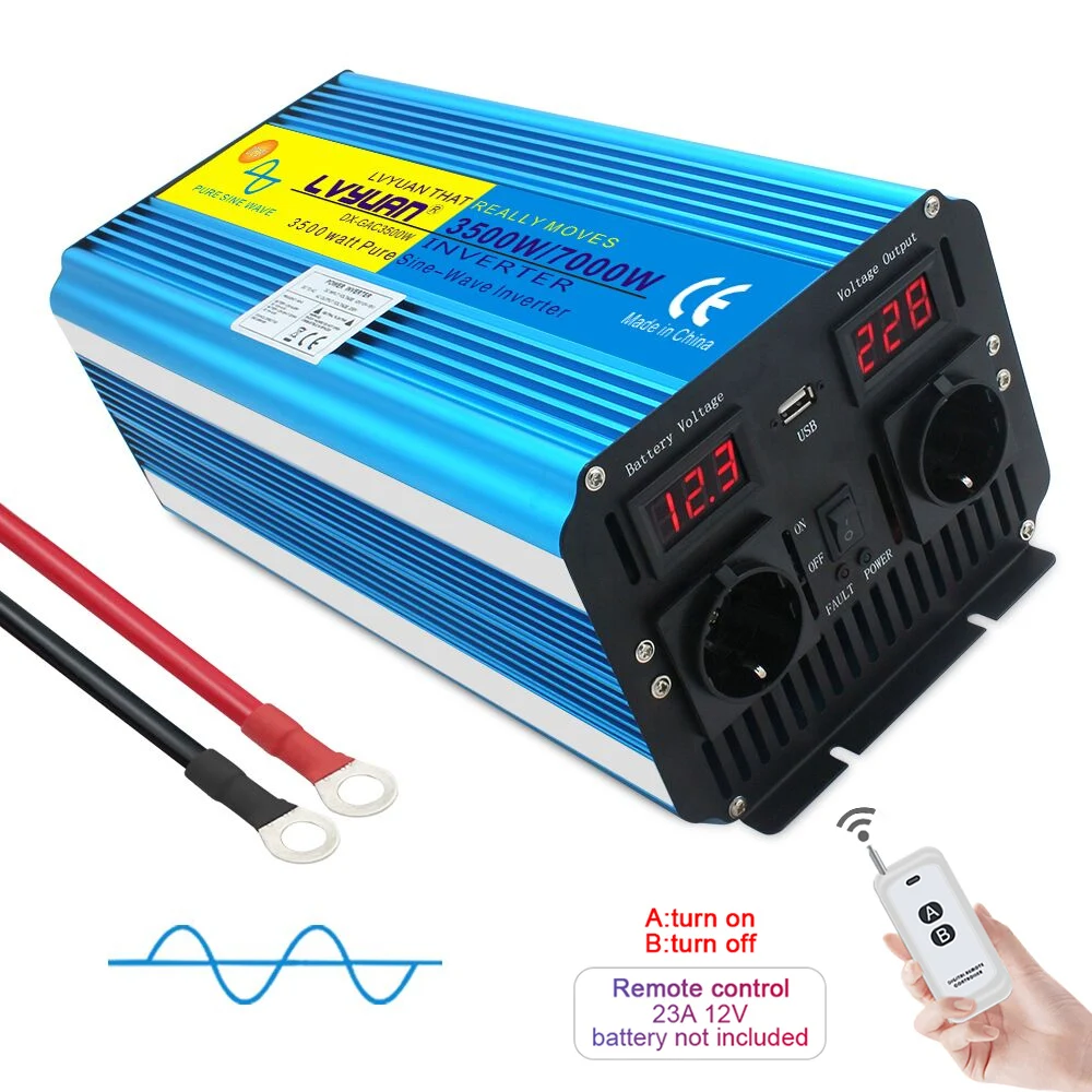 DC 12V To AC 220V-240V 50Hz/60Hz 7000W Peak Dual LED Display 3.1A USB EU/Universal Socket Pure Sine Wave Power Inverter
DC 12V To AC 220V-240V 50Hz/60Hz 7000W Peak Dual LED Display 3.1A USB EU/Universal Socket Pure Sine Wave Power Inverter