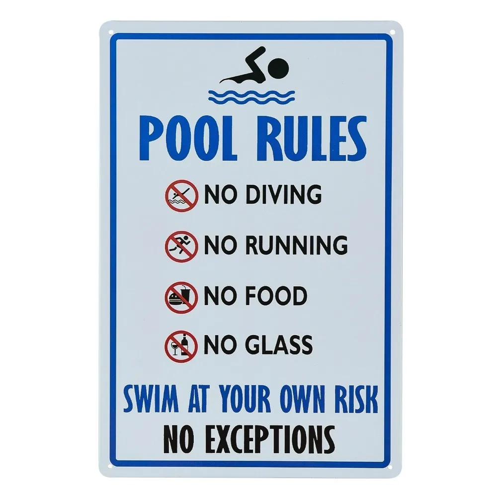 Pool Rules Sign, No Diving No Running No Food No Glass, 8x12 Rust Free UV Printed, Easy to Mount
Pool Rules Sign, No Diving No Running No Food No Glass, 8x12 Rust Free UV Printed, Easy to Mount